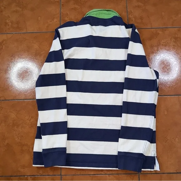Polo Ralph Lauren Rugby Shirt L Striped Green Collar Custom Fit - Picture 6 of 7